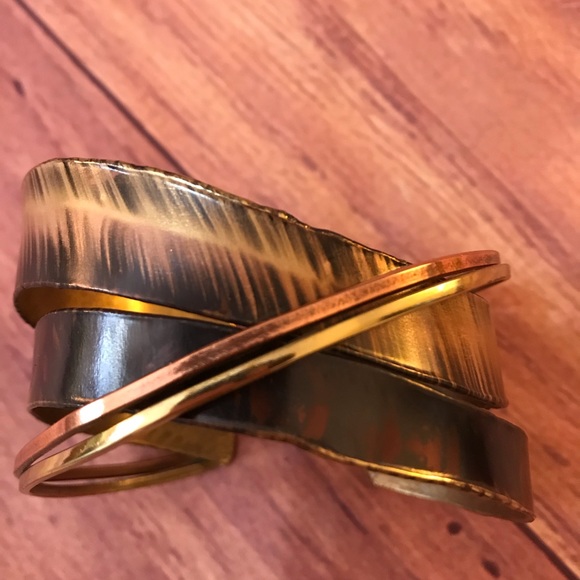 “Wood” look Cuff Bracelet w/Gold & Copper Accent - Picture 4 of 6